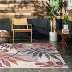 NulOOM Mayra Tropical Leaves Machine Washable Indoor/Outdoor Patio Area Rug -Nuloom GUEST 09e775ef c0a9 478e bcda 0a2dfab95213