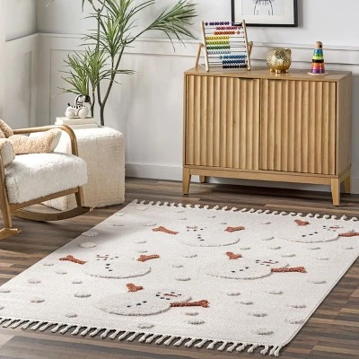 NuLOOM Kilah Snowmen High-Low Kids Tasseled Area Rug 1 NuLOOM Kilah Snowmen High-Low Kids Tasseled Area Rug