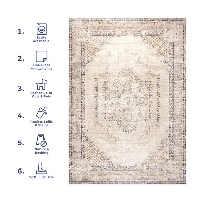 NuLOOM Glenda Machine Washable Faded Medallion Area Rug 11 NuLOOM Glenda Machine Washable Faded Medallion Area Rug - Image 11