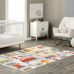 NuLOOM Carmina City Streets Machine Washable Kids Area Rug 7' X 9' In White Multi