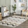 Sage Wavy Stripes Kids Tassel Area Rug