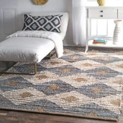 NuLOOM Hand Braided Marla Denim And Jute Diamonds Area Rug