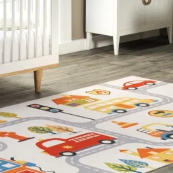 NuLOOM Carmina City Streets Machine Washable Kids Area Rug 7' X 9' In White Multi -Nuloom GUEST 5f80219a 2c4f 4b13 acb1 d7a37133a41d 1