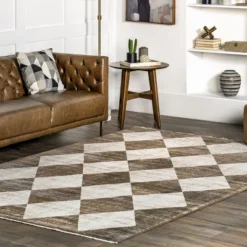 Meline Checkered Fringe Area Rug