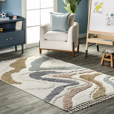 NuLOOM Abstract Striped Kids Tassel Area Rug 1 NuLOOM Abstract Striped Kids Tassel Area Rug