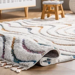 5'3"x7'6" Ina High-Low Waves Tassel Area Rug Beige - NuLOOM -Nuloom GUEST 98855120 b4a0 4ede 8878 5233f8b54059