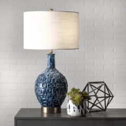 NuLOOM Tucson Ceramic 28" Table Lamp Lighting - Blue 28" H X 15" W X 15" D