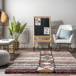 Aidan Diamond Striped Kids Shag Area Rug -Nuloom GUEST e4596c9b 21bc 4477 8d87 dd80e8eb0d29