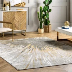 6'7"x9' Amaya Abstract Area Rug Gold - NuLOOM