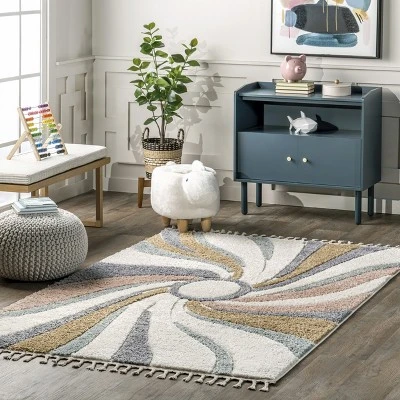Theodora Colorful Swirl Kids Tassel Area Rug 1 Theodora Colorful Swirl Kids Tassel Area Rug